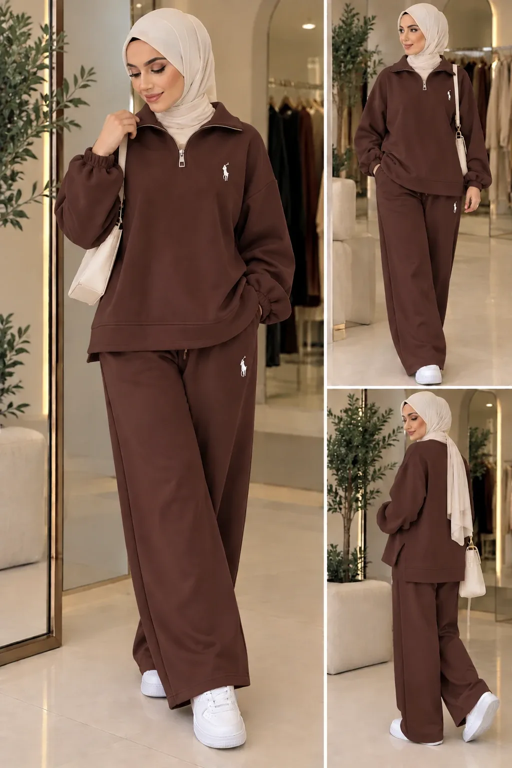 Ensemple sweat polo Marron